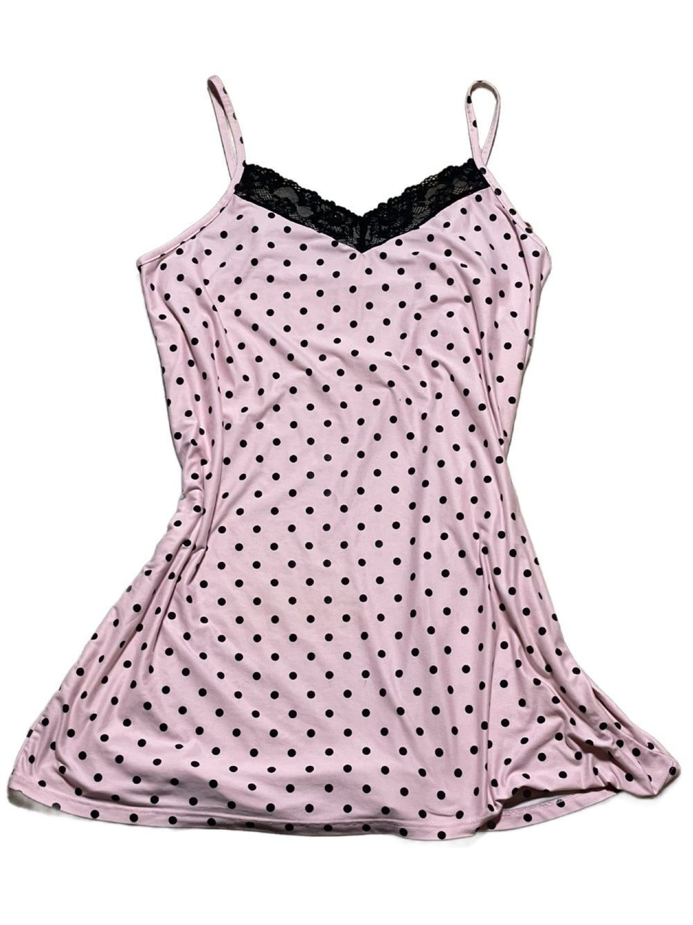 Joyspun Pink & Black Polka Dot Lace-Trim Chemise - XL - Dreamy Soft Collection - Picture 3 of 16